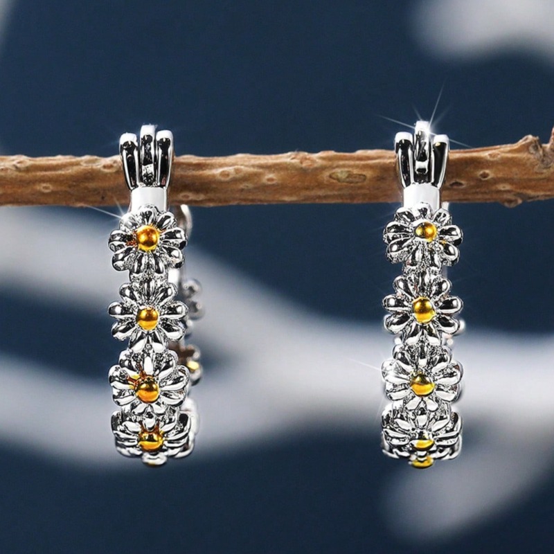 Women's Elegant Daisy Flower Hoop Earrings, Holiday Gift